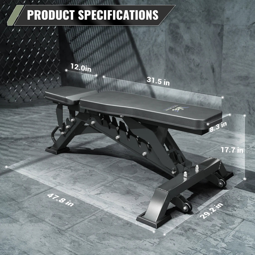 Major Fitness Adjustable Bench | 1300Lbs Capacity Weight Bench PLT01 - Black