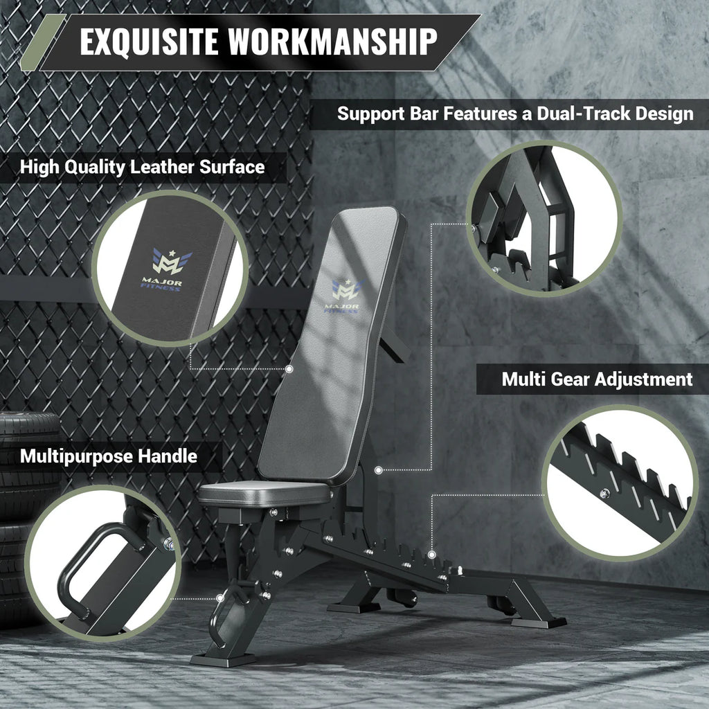 Major Fitness Adjustable Bench | 1300Lbs Capacity Weight Bench PLT01 - Black