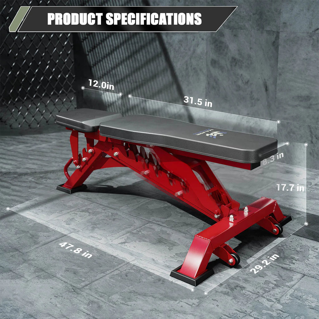 Major Fitness Adjustable Bench | 1300Lbs Capacity Weight Bench PLT01 - Red