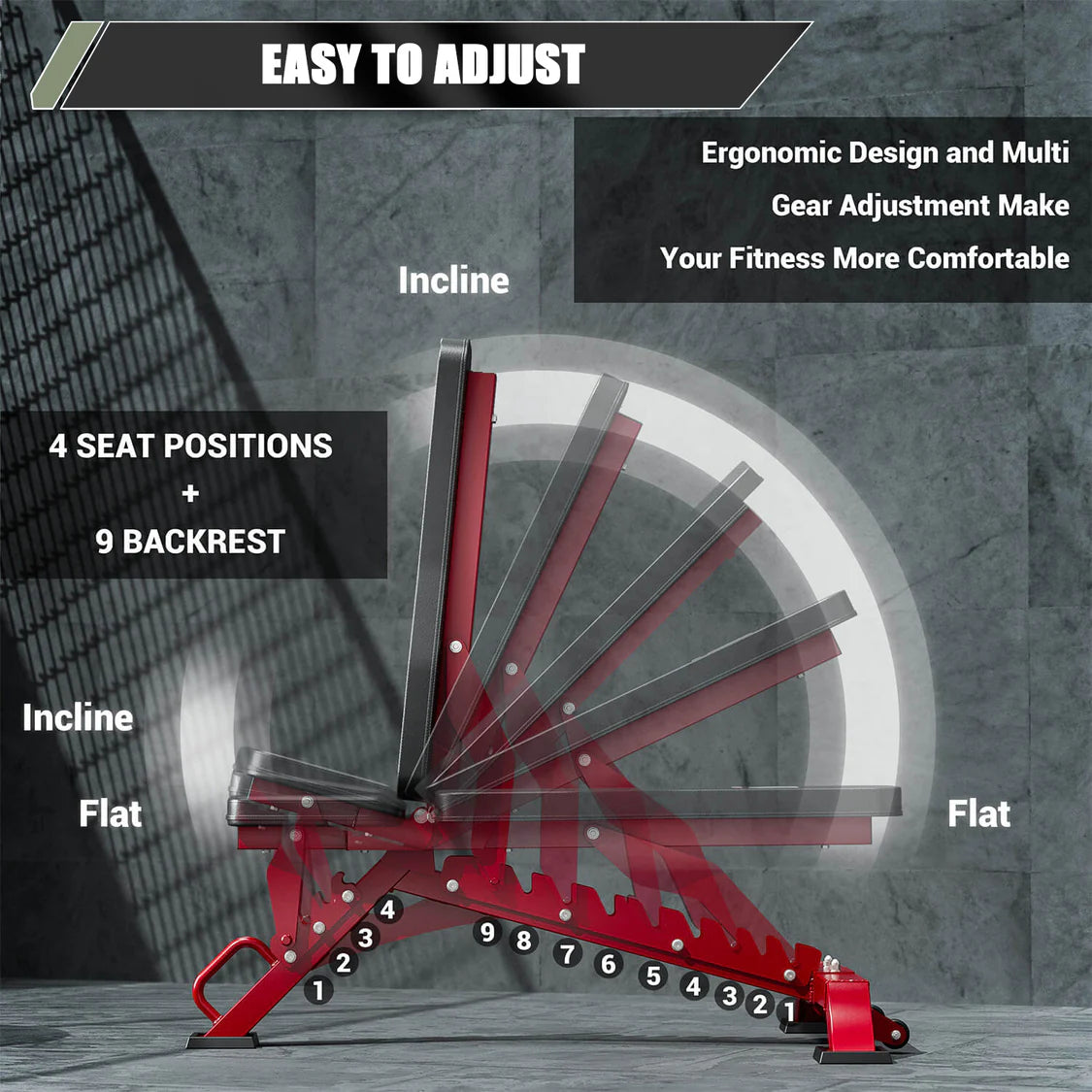 Major Fitness Adjustable Bench | 1300Lbs Capacity Weight Bench PLT01 - Red